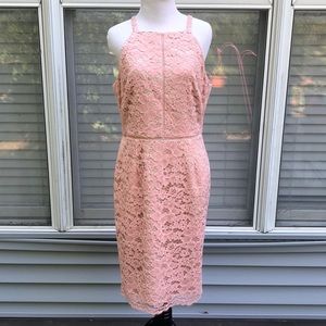 Vince Camuto Blush Pink Lace over Nude Lining Sleeveless Dress size 10